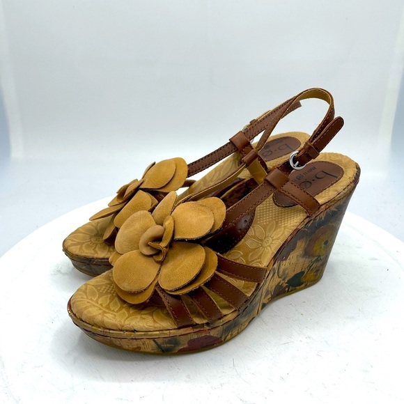 BOC Floral Flower Slingback Wedge Sandal Brown - Picture 1 of 12